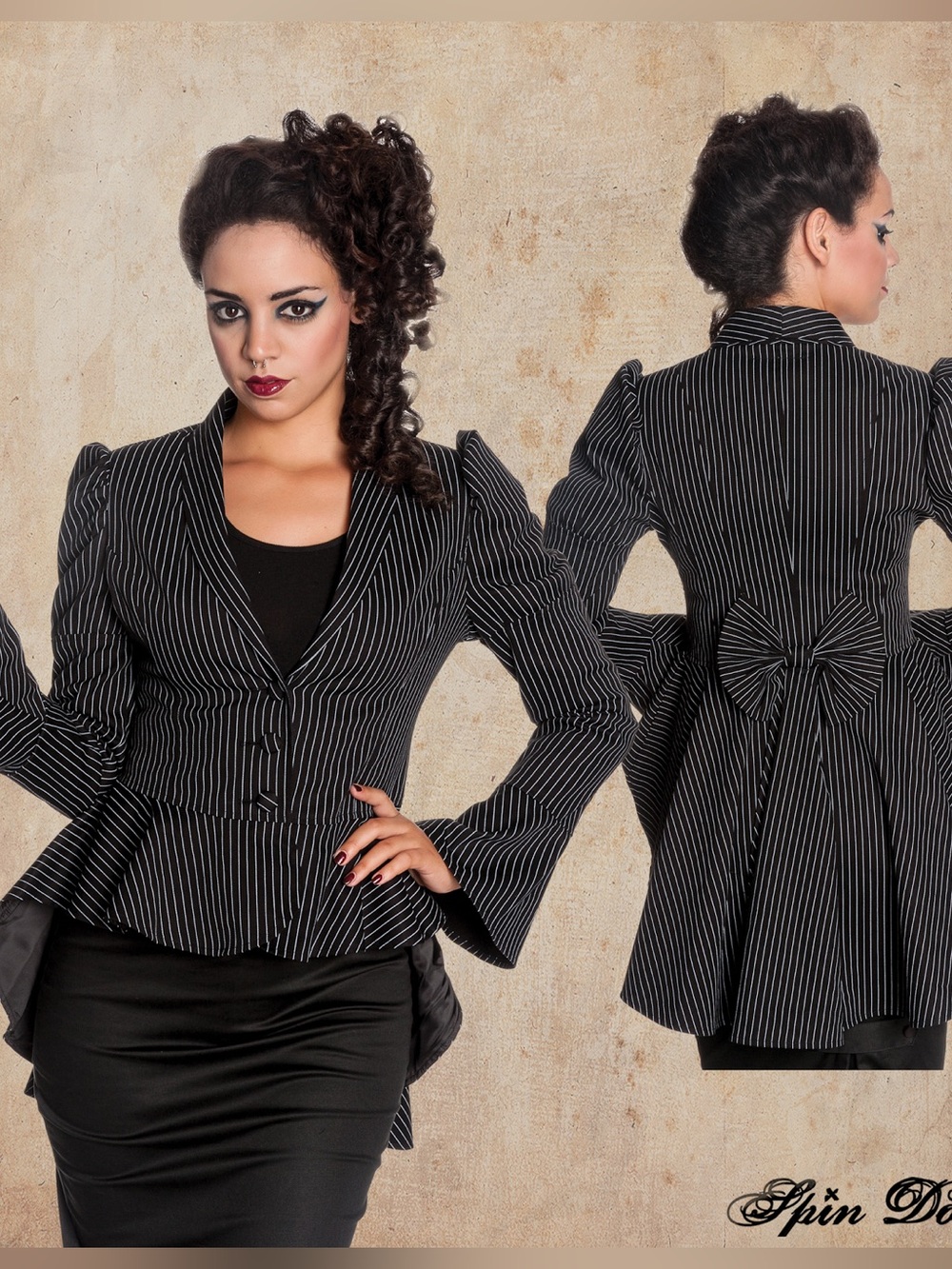 Spin Doctor Agatha Pinstripe Peplum Blazer – Gothic Victorian | Size M